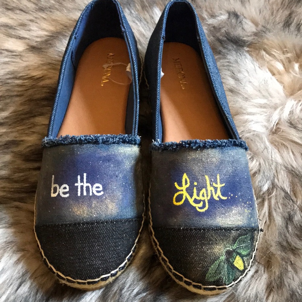 Hand painted Merona Denim Espadrilles NWOT